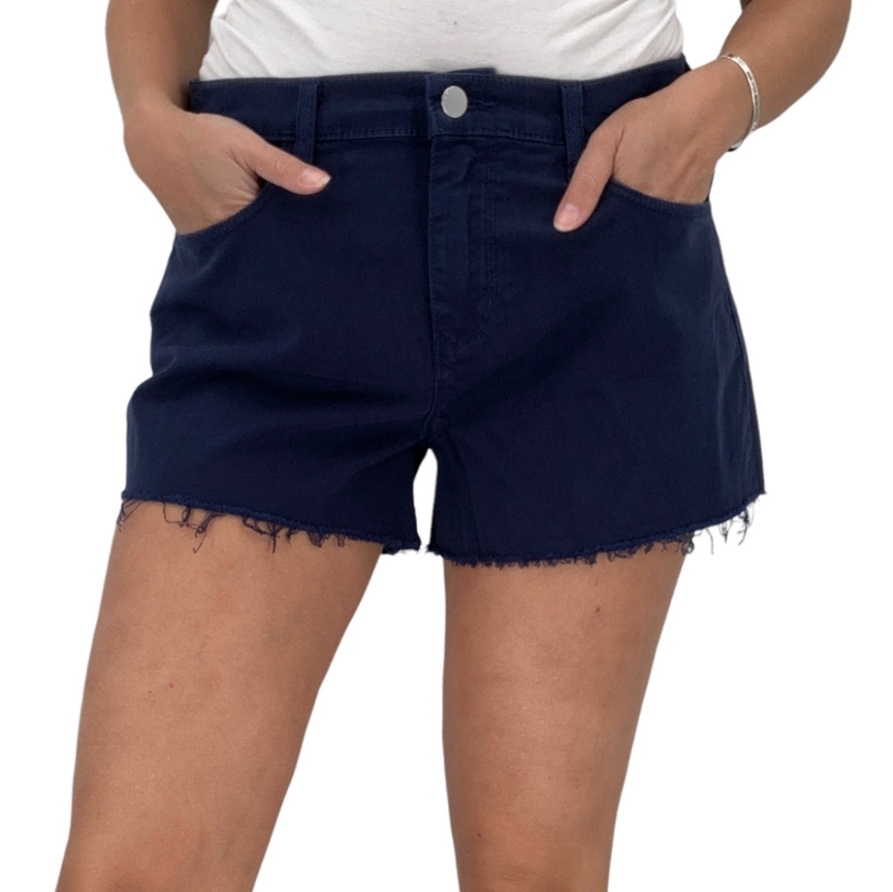 L'AGENCE Ryland High Rise Navy Blue Raw hemline Short Shorts Womens 28